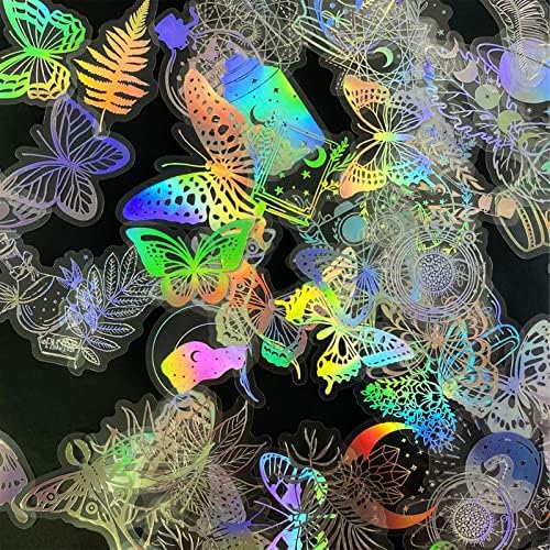 Qpout 200PCS Shiny Holographic Stickers Self-Adhesive Glitter Transparent Stickers Decorative Decals Stickers Ocean Magic Butterfly Sticker Pack for Resin DIY Crafts Scrapbook Accessories