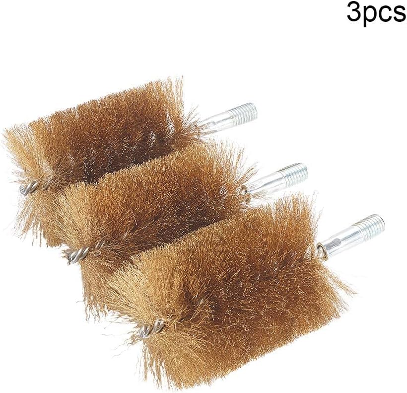 Auniwaig Pipe Cleaning Brush, Copper Wire Tube Cleaning Brush, Round Chimney Cleaning Brushes, 2.76Inch Dia 6.3Inch Length M12 Threaded Interface Cleaning Brush 3PCS
