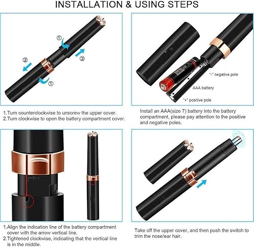 Miniatura 8 de Recortadora de pelo para recortar el vello de la nariz y las orejas, todo en uno, para mujeres y hombres, funciona con pilas, cabezal de acero