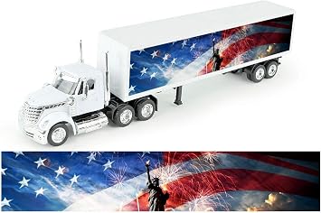 USA America Theme Diecast Trucks with Trailer 143 Scale - Great Gift for USA Supporters