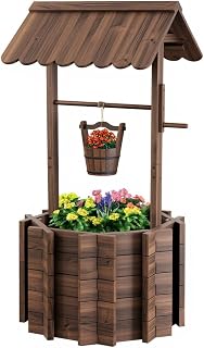 Wishing Wells for Outside,Wooden Wishing Well Planter,Rustic Flower Planter for Garden Patio Lawn Backyard Home Decor-25.59X25.59X53.14IN