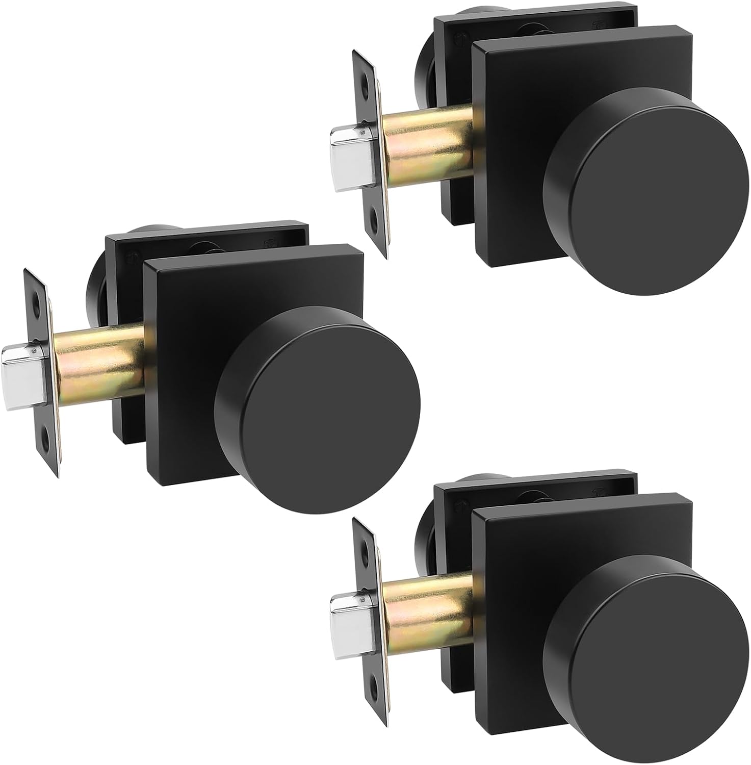 Probrico Black Interior Door Knobs, Passage Door Handles, Black Door Knobs Interior for Closet/Hallway Doors, No Lock Interior Doorknobs on Square Rose, Keyless, 6 Pack