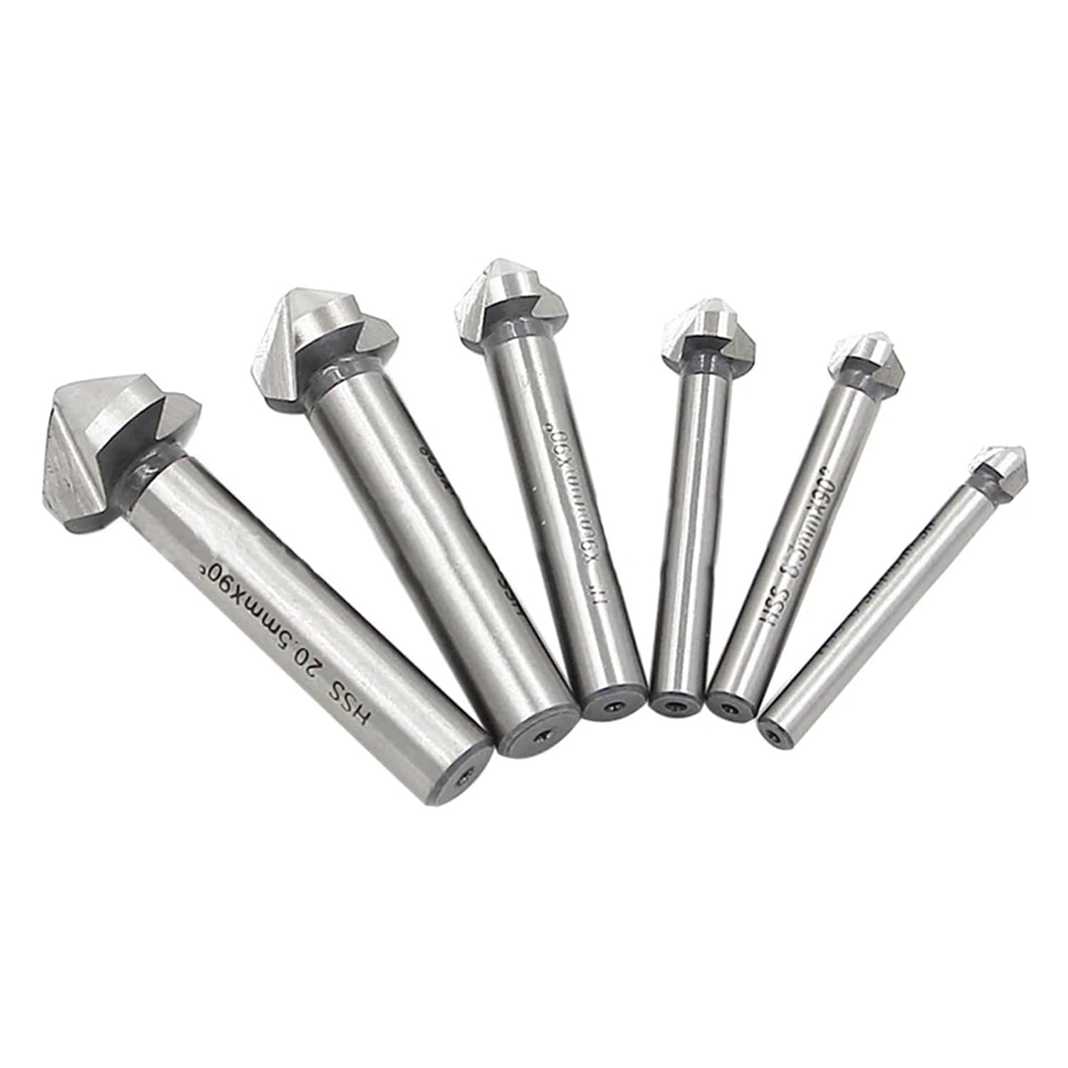 Chamfer Countersink Drill Bit 6pcs/Set Box 6.3-20.5mm Chamfering End Mill Cutter 3 Flute Round Shank 90 Degree HSS Countersink Deburring Tapered Drill Bit