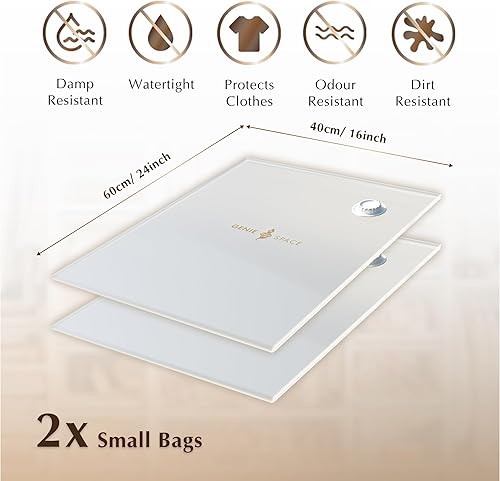 Miniatura 4 de GENIE SPACE - Almacenamiento de bolsas al vacío increíblemente fuertes que ahorran espacio  2 bolsas pequeñas (24 x 16 pulgadas)  Herméticas y