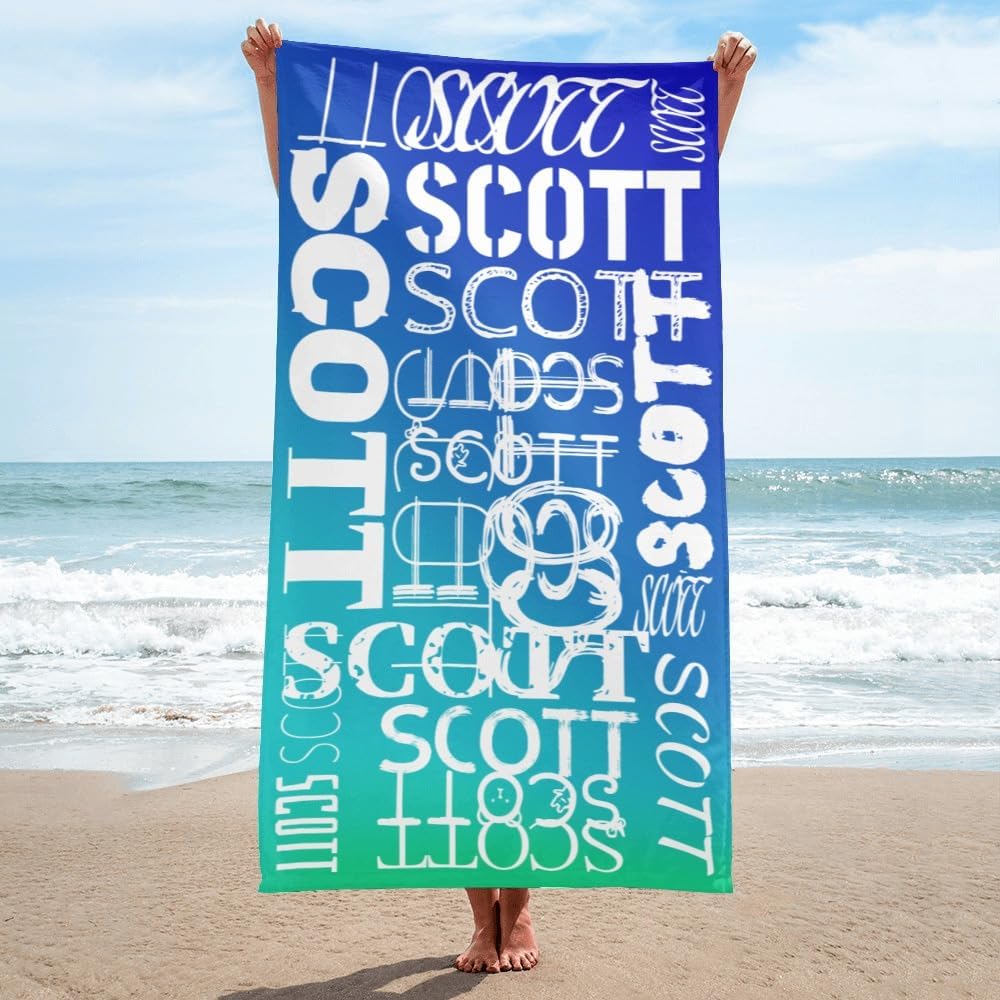 Dr.TOUGH Personalized Beach Towels for Adults Custom Beach Towels with Names Custom Quick Dry Name Beach Towel