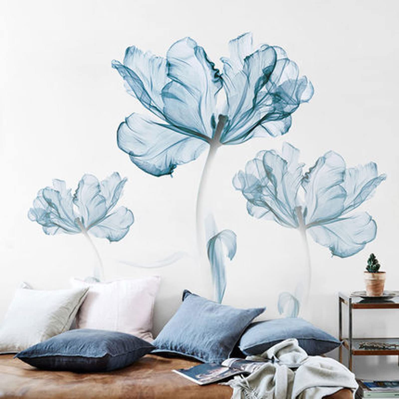 esmen Adesivo da Parete Decalcomanie da Muro con Fiori 3D Blu Chiaro, Fai da Te, in Vinile, Arte murale, Creativa, Rimovibile, Staccabile e incollabile, per Camera da Letto, Ufficio, Soggiorno