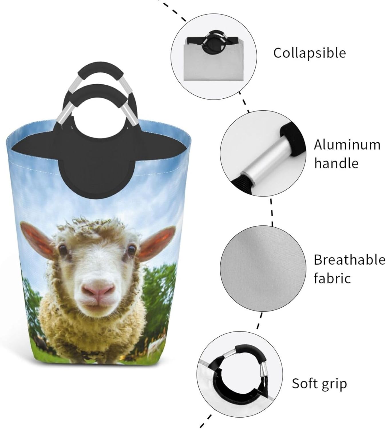 Cute Sheep Laundry Basket Organizer Collapsible Storage Baskets Waterproof Laundry Hamper with Handles for Travel Clothes Toys Organizer Office