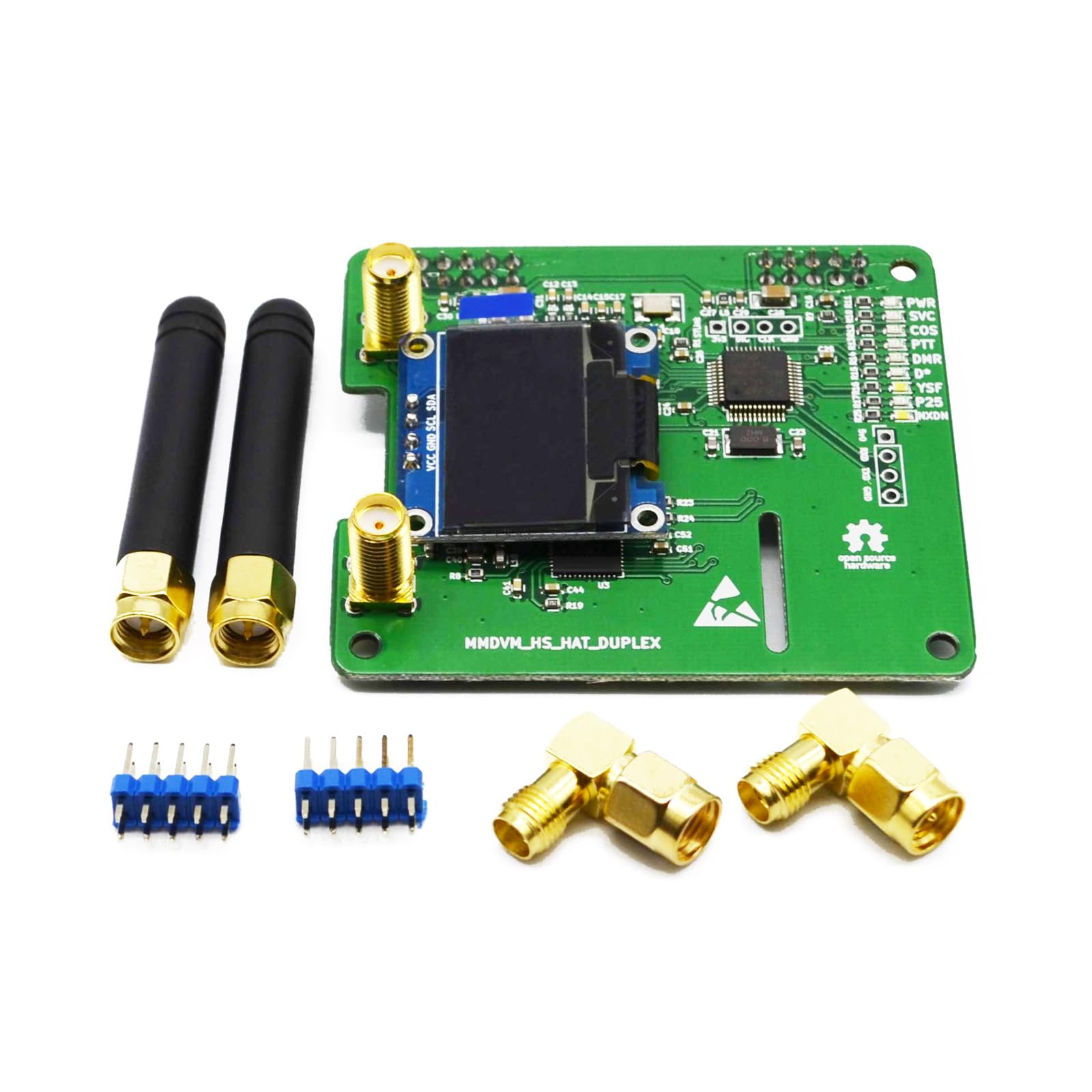 AURSINC Module MMDVM Double Hat Duplex Hotspot avec écran OLED 0.96 V1.47 Compatible P25 DMR YSF NXDN pour Raspberry Pi Vert