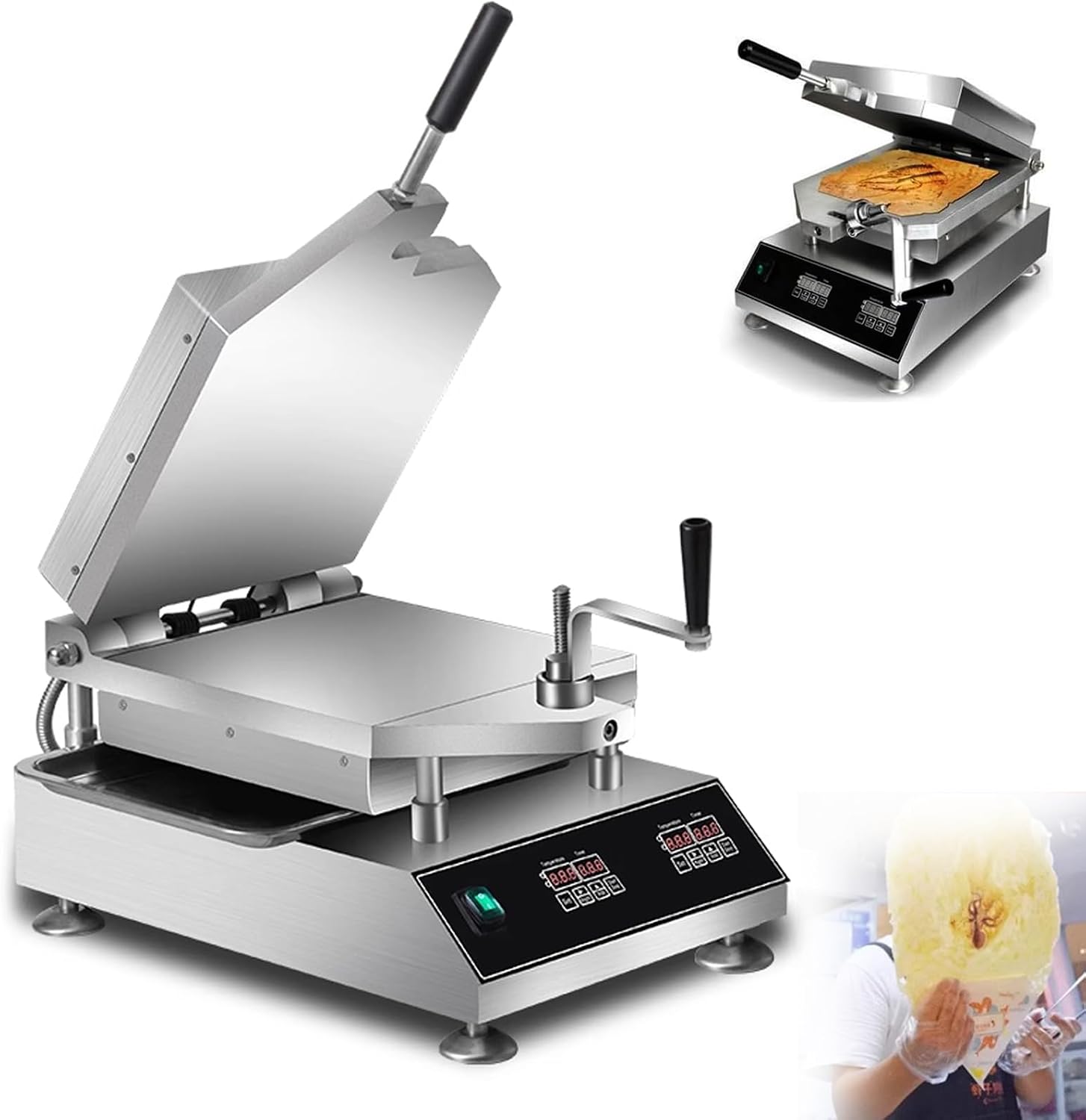 Prawn Tako Senbei Maker, Intelligent Temperature Control Seafood Cake Machine, 30x30cm Pancake Grill Roaster