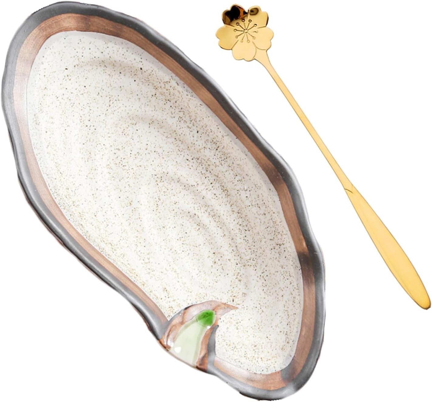 Ceramic Spoon Rest Cooking Spoon Holder for Kitchen Counter/Stove Top/Dining Table with Cute Spoon, Shell Shaped, Modern Farmhouse Decorative, 8.25x3.9 inch Brown image 3