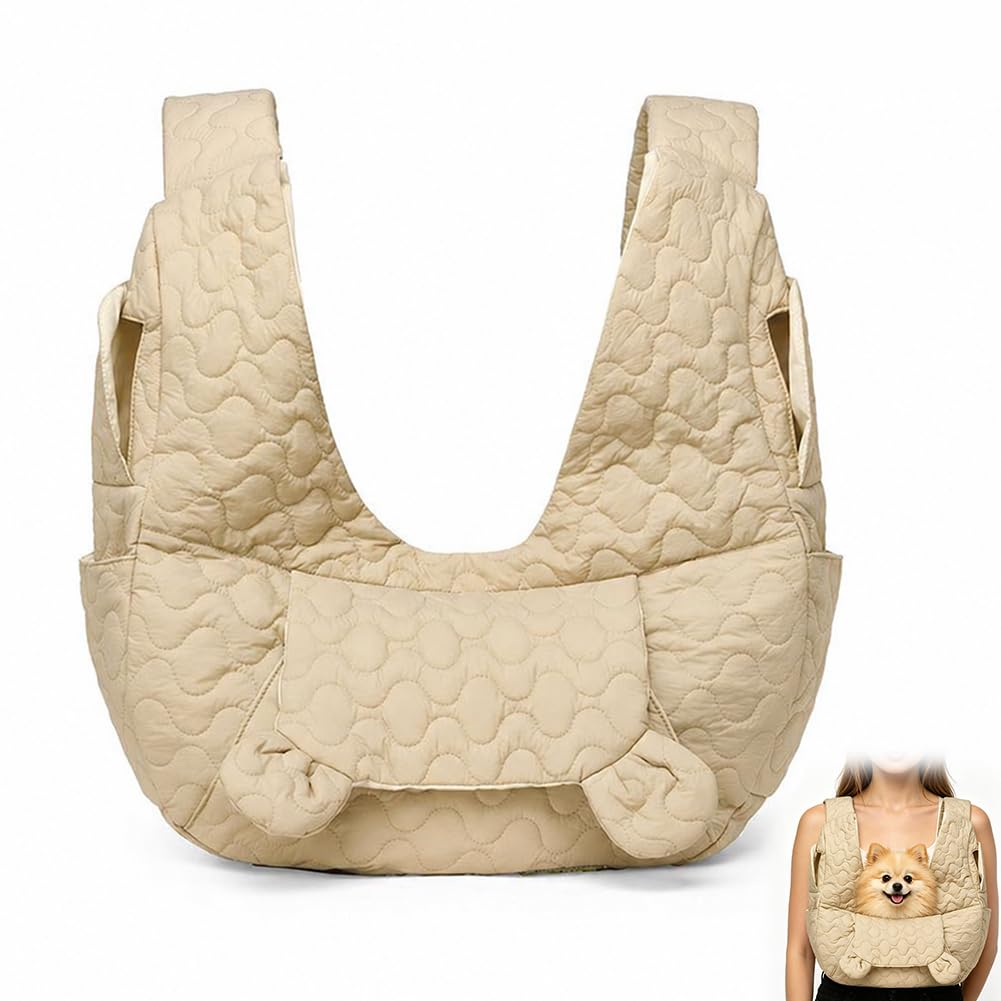 Bolsa para perros de hasta 10 kg, bolsa manos libres para perros pequeños con correa ajustable, mochila delantera para perros, para caminar, actividades al aire libre y senderismo (caqui)