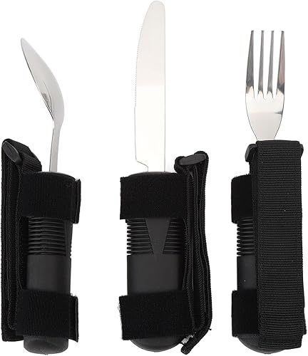 Adaptive Cutlery Set Weighted Utensils Set with Textured Composite Handle Non Slip Design for Elderly Adults Stainless Steel 3 Pieces