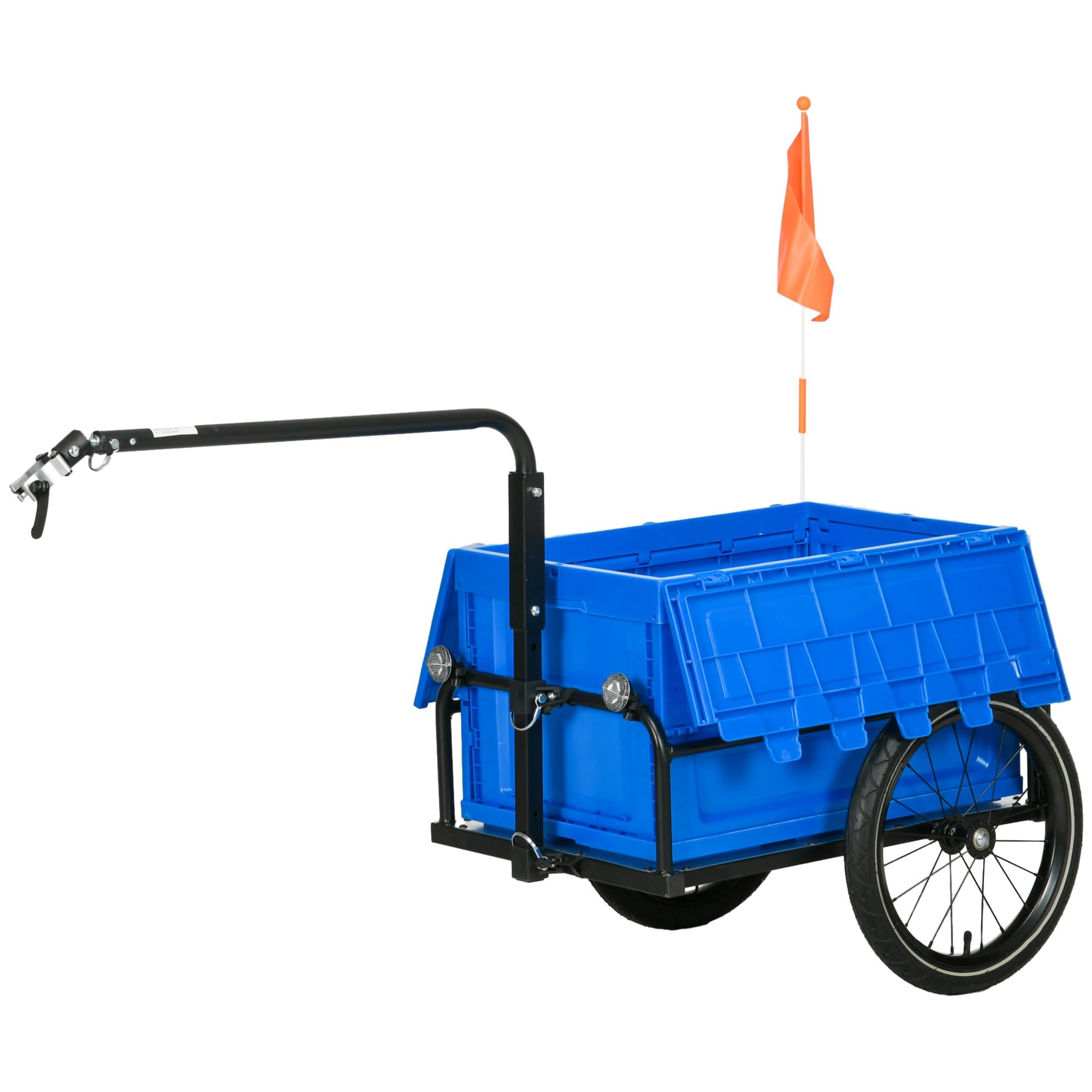 HOMCOM Remolque para Bicicleta de Carga 65 L Remolque para Bici Carro para Bicicleta con Mango Ajustable Caja de Almacenamiento Plegable y Reflectores Seguros Carga 40 kg Azul
