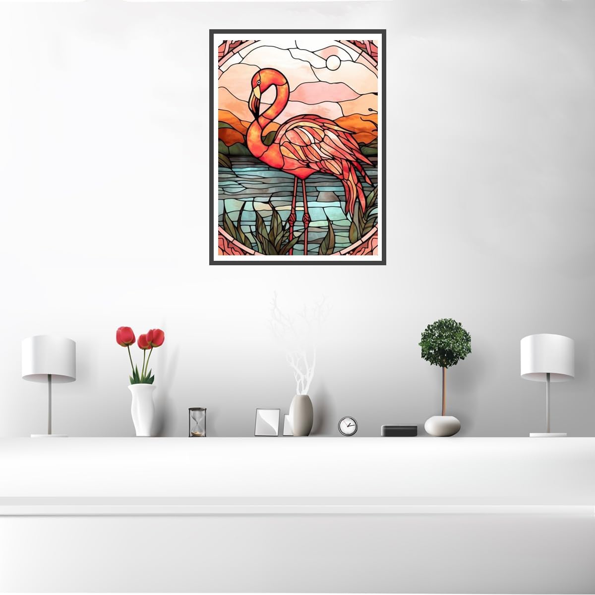 UPABLUNSO Diamond Painting Kits for Adults, Stained Glass Flamingo Bird Diamond Art Full Round Drill Color Rhinestone Embroidery Craft Kits 12x16 inch