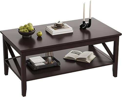 Miniatura 37 de ChooChoo Mesa de centro Oxford con patas más gruesas, mesa de centro de madera negra con almacenamiento para sala de estar Negro -,Negro y