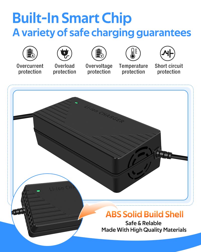 Caricabatterie super veloce per batteria da 48 V, 54,6 V, 3 A/5 A, 7 tipi di spine tra cui scegliere, nessun adattatore, più sicuro. Compatibile con la maggior parte delle prese. con sistema di