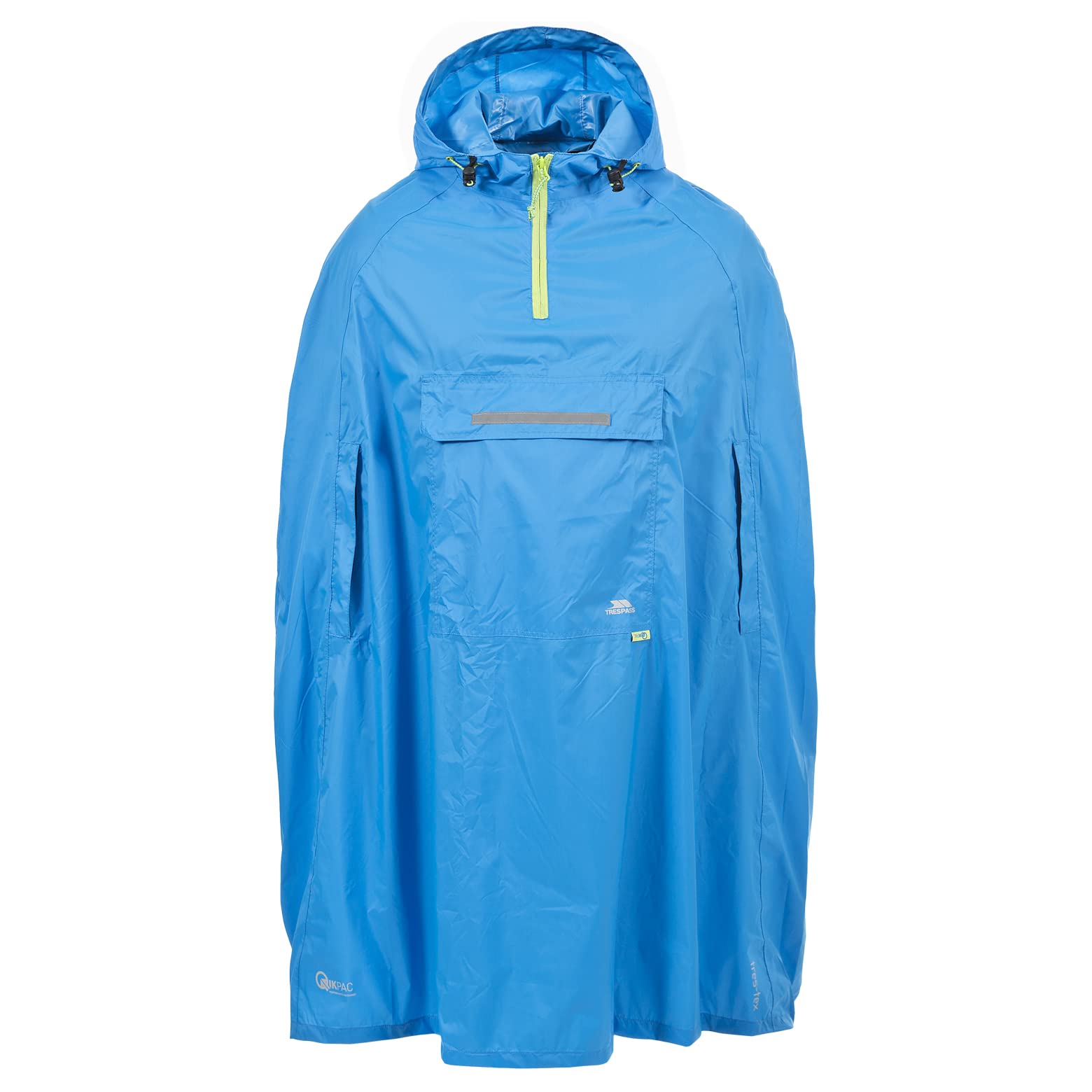 Trespass Unisex Poncho Qikpac - Waterproof Windproof Rain Cover, Adjustable Hood, Contrast Zips, Patch Pocket, Reflective Trims, Packaway Pouch