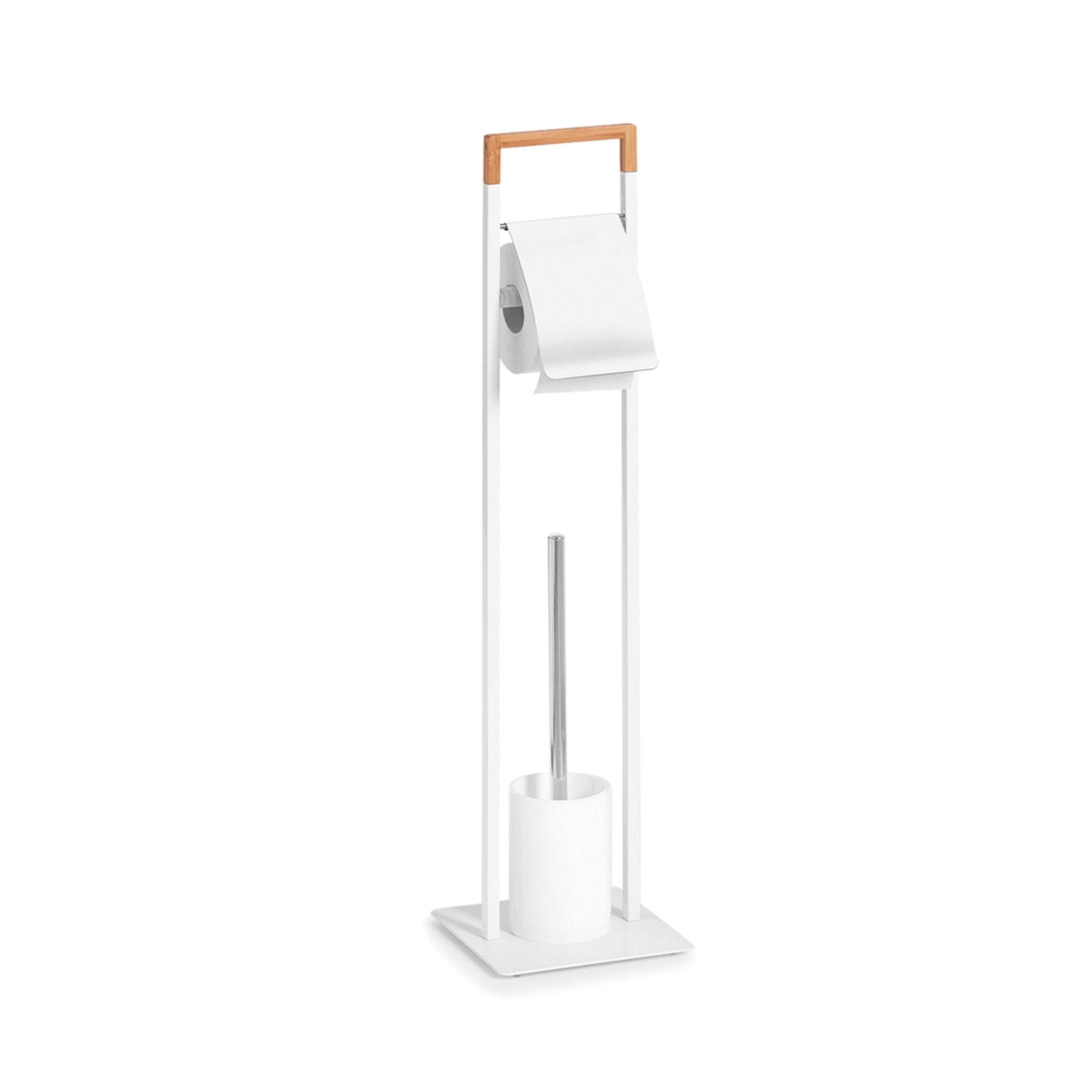 Zeller 18723 – Escobillero de Inodoro, escobilla de WC, Metal/bambú, Madera, Blanco, 19 x 19 x 74.5 cm