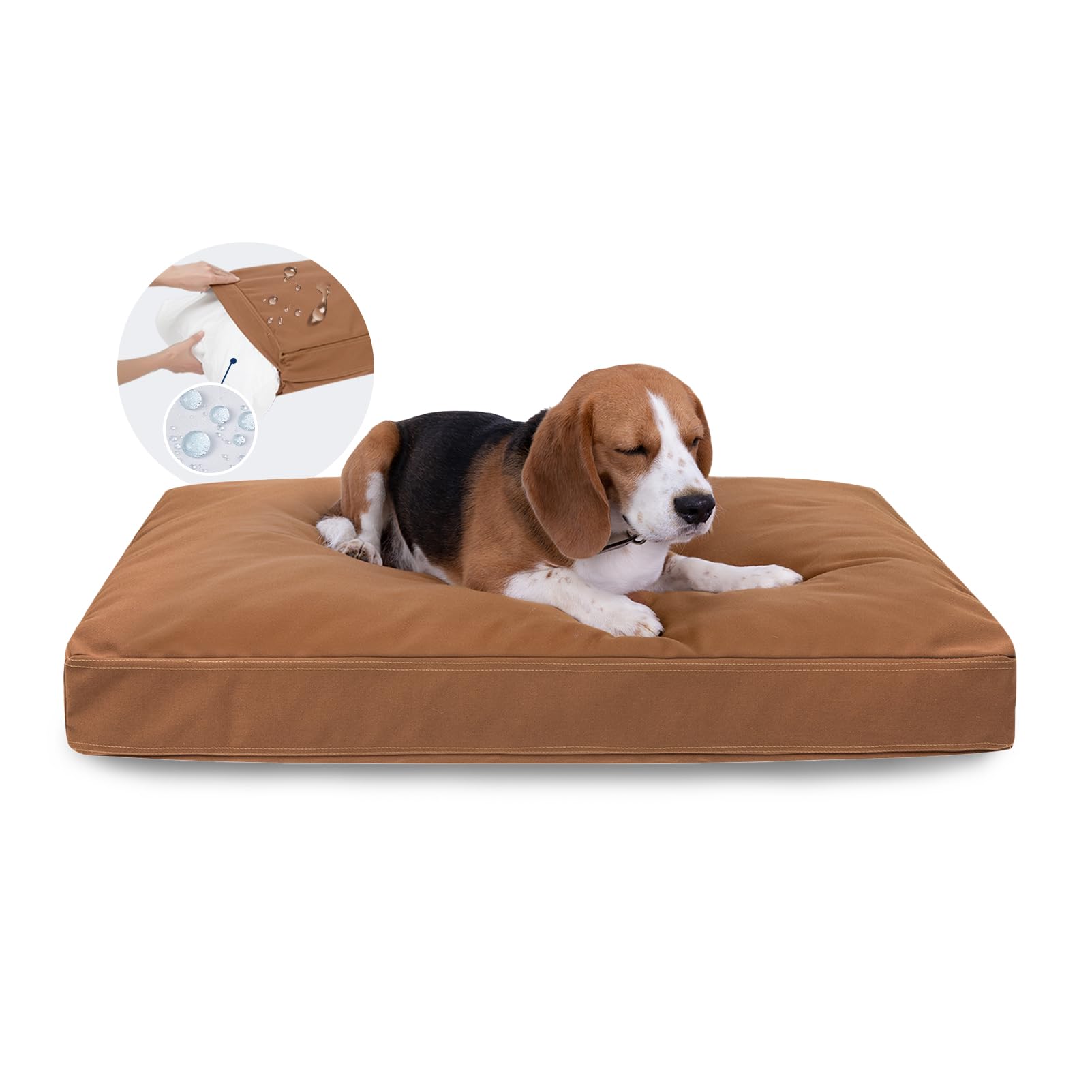 Miguel Cama Perro de Tela, Impermeable Colchon Perro, Lavable Colchoneta Mascotas con Funda Desenfundable y Forro, Cojín Perros Medianos y Grandes, Caramelo, 89x63x10cm