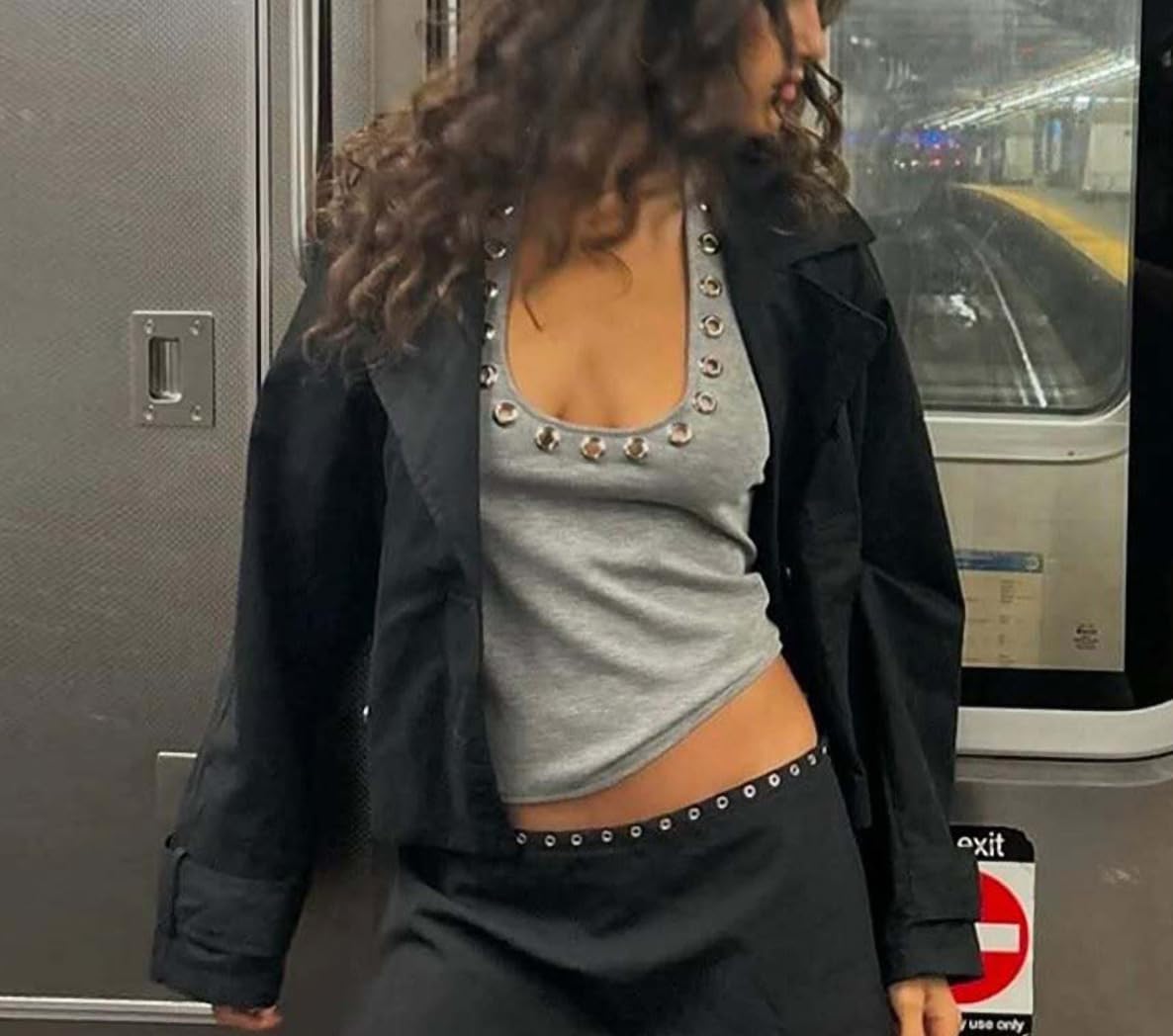 Women Y2k Punk Grommet Eyelet Halter Neck Crop Tank Tops Slim Fitted Sleeveless Backless Grunge Summer Shirts - Image 2