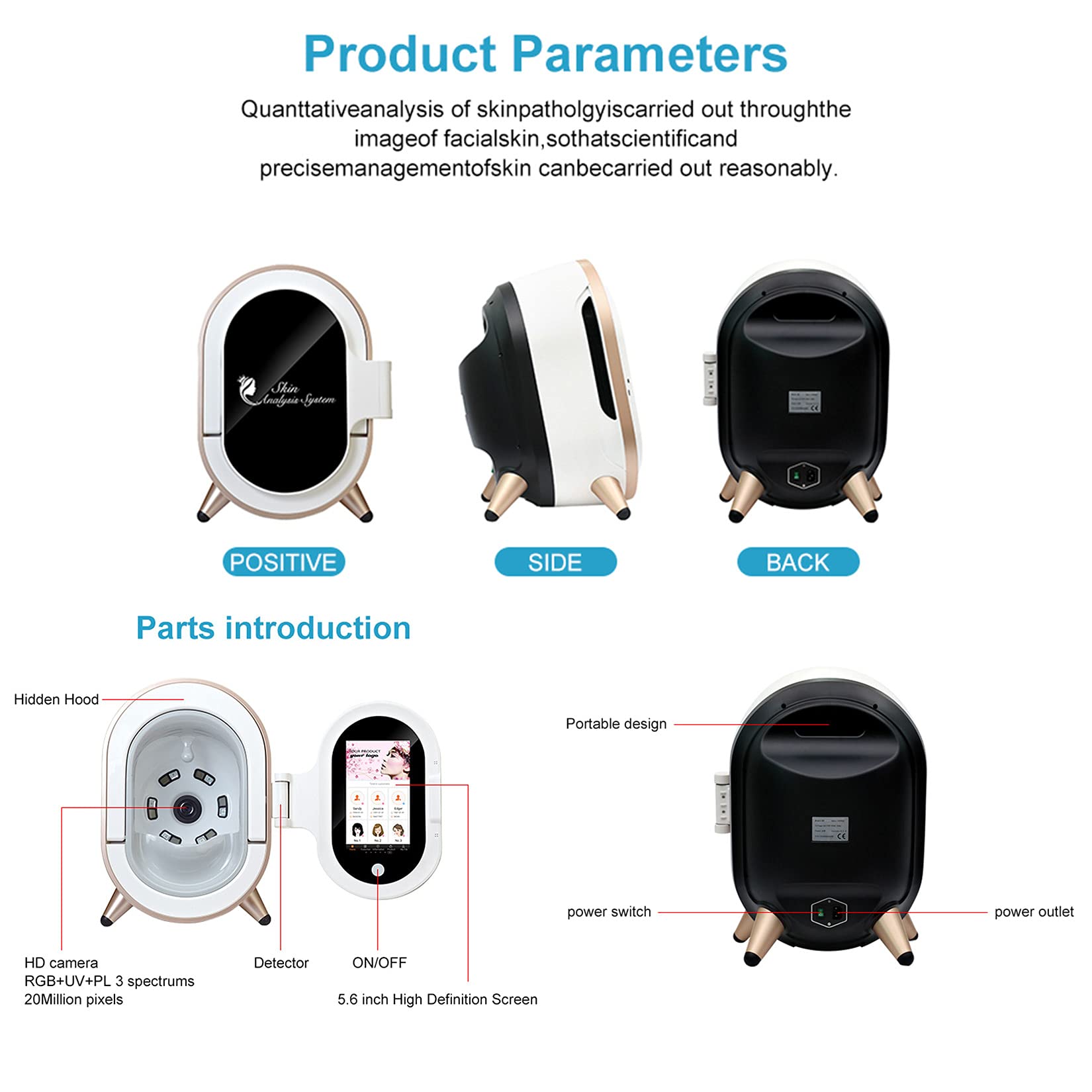 即納格安 スキンケアのための垂直顔スマートスキンアナライザー