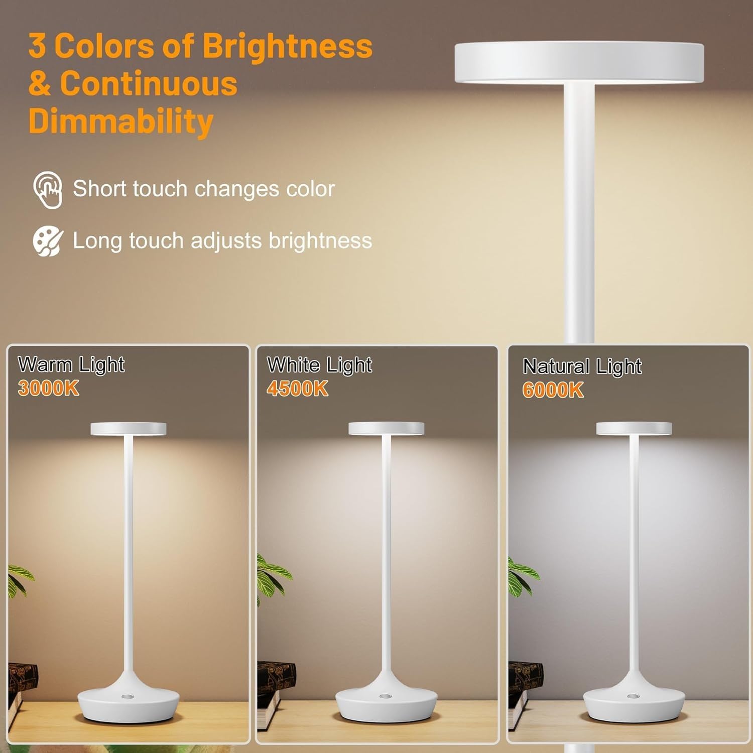 ZR98US Touch Dimmable Outdoor Waterproof Table Lamp, Gray, IP54, 3-Pack