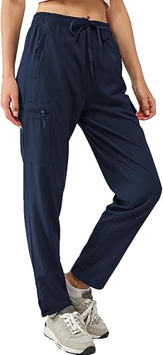 Pantalones de senderismo para mujer, de secado rápido, ligeros, resistentes al agua, pantalones cargo con cintura elástica, pantalones deportivos