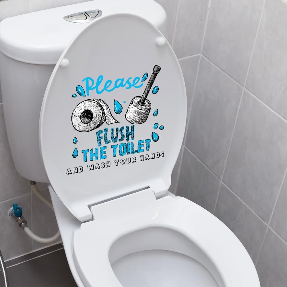 1Pcs Toilet Brush and Paper Stickers Pay Attention to Toilet Cleanliness Decal Toilet Seat Cover Stickers for Bathroom Home Decoration (Clean Toilet)