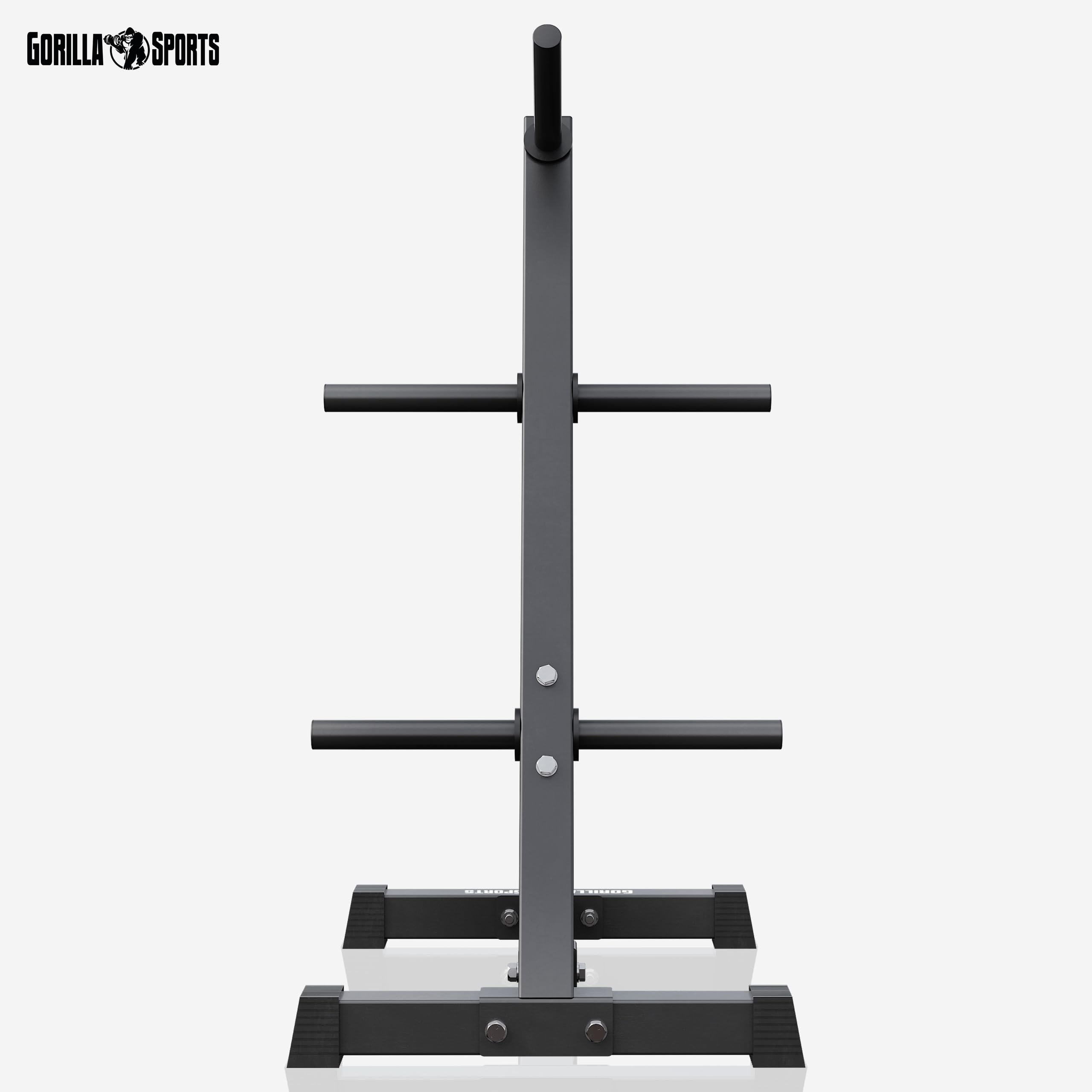 GORILLA SPORTS® Gewichtsständer – mit/ohne Set Hantelscheiben 77,5 kg, 6 Stangen, Ø 30 mm, max. Belastung 200 kg, Stahl, schwarz/weiß – Aufbewahrungsregal für Gewichte, Hanteln, professionell,
