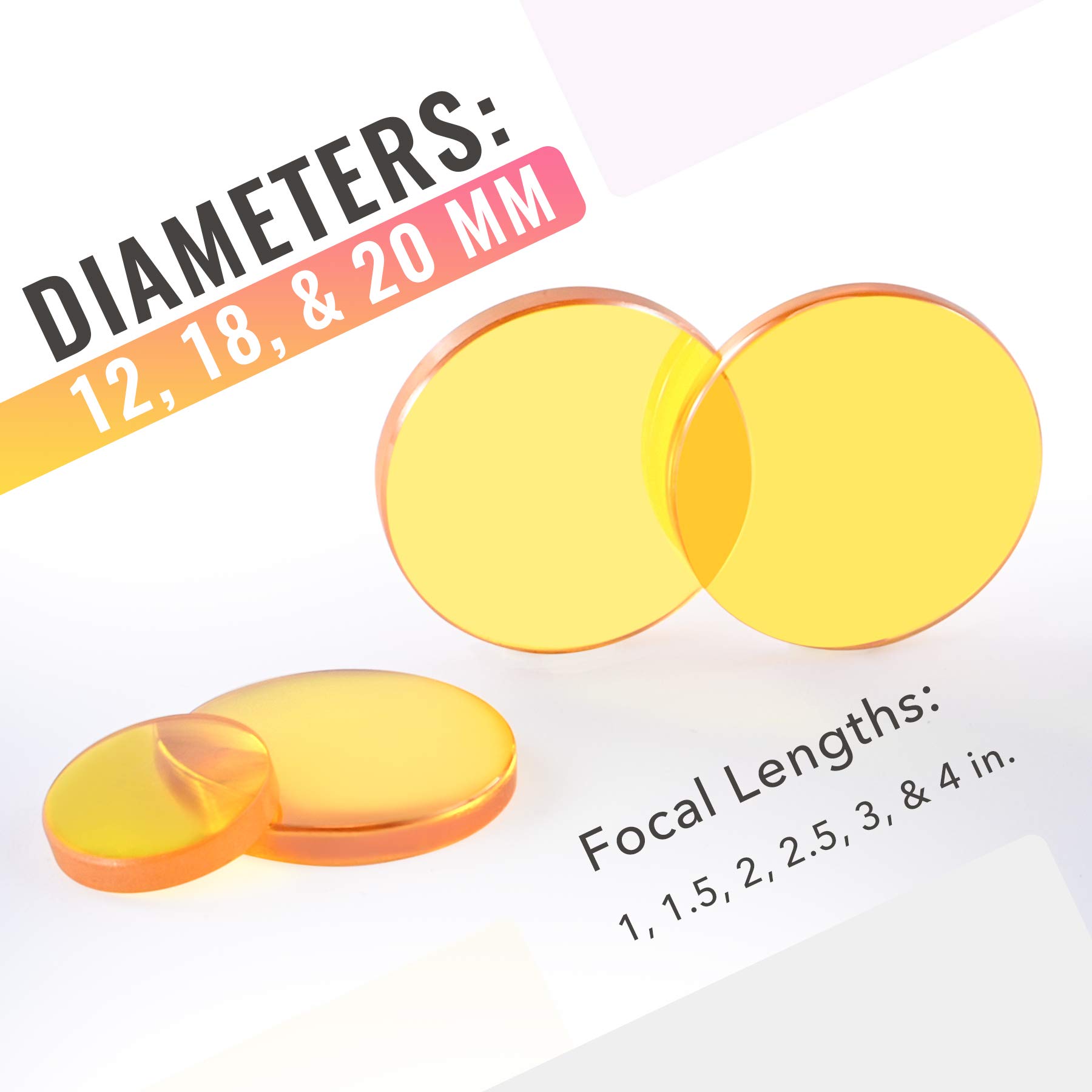 OMTech 12mm ZnSe Focus Lens for 40W Laser Engraving Marking Etching Machine, CVD ZnSe CO2 Laser Engraver Focal Lens with 3 Inch Focal Length, 3