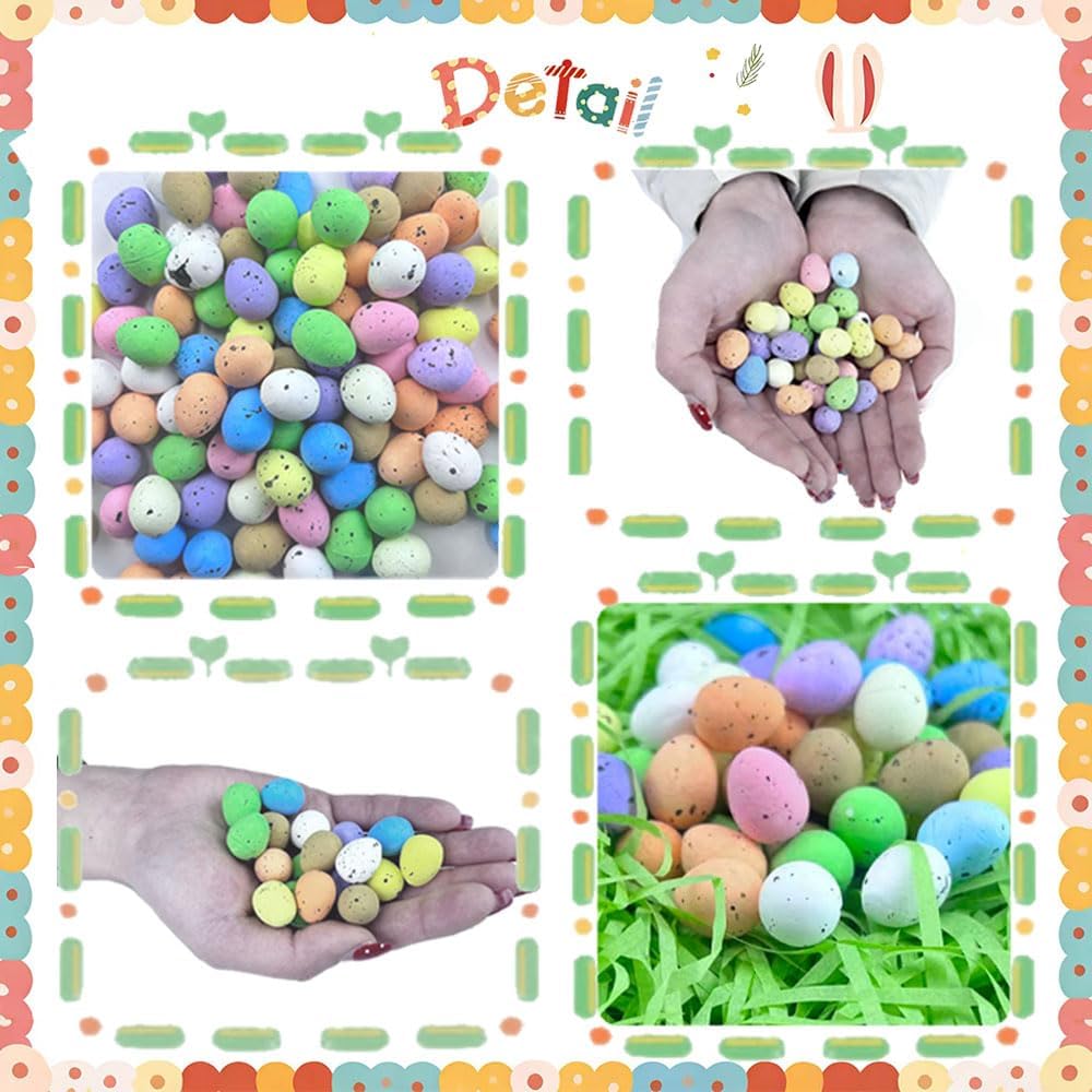 120 Pcs Mini Easter Eggs Basket Fillers Decor Artificial Pastel Fake Bird Egg Nest Decor Craft Speckled Foam Eggs Party Small Decorative