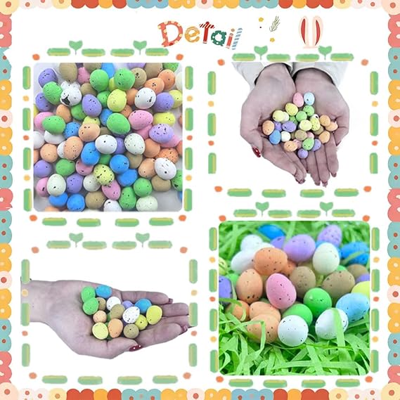 120 Pcs Mini Easter Eggs Basket Fillers Decor Artificial Pastel Fake Bird Egg Nest Decor Craft Speckled Foam Eggs Party Small Decorative