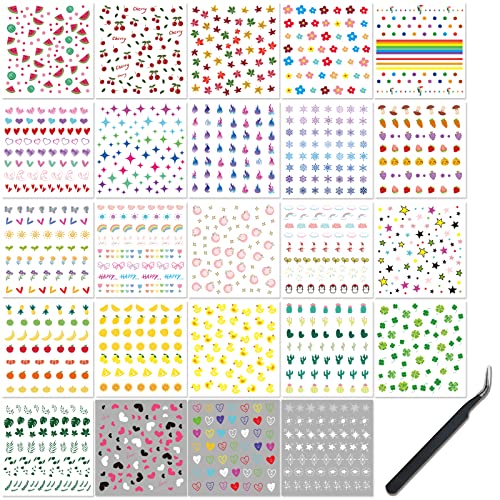 24 Sheets Nail Art Stickers, Nail Sticker Decals For Girl Women, Cute Flower Heart Rainbow Star Nail Stickers Decoration Self-Adhesive #TOP5