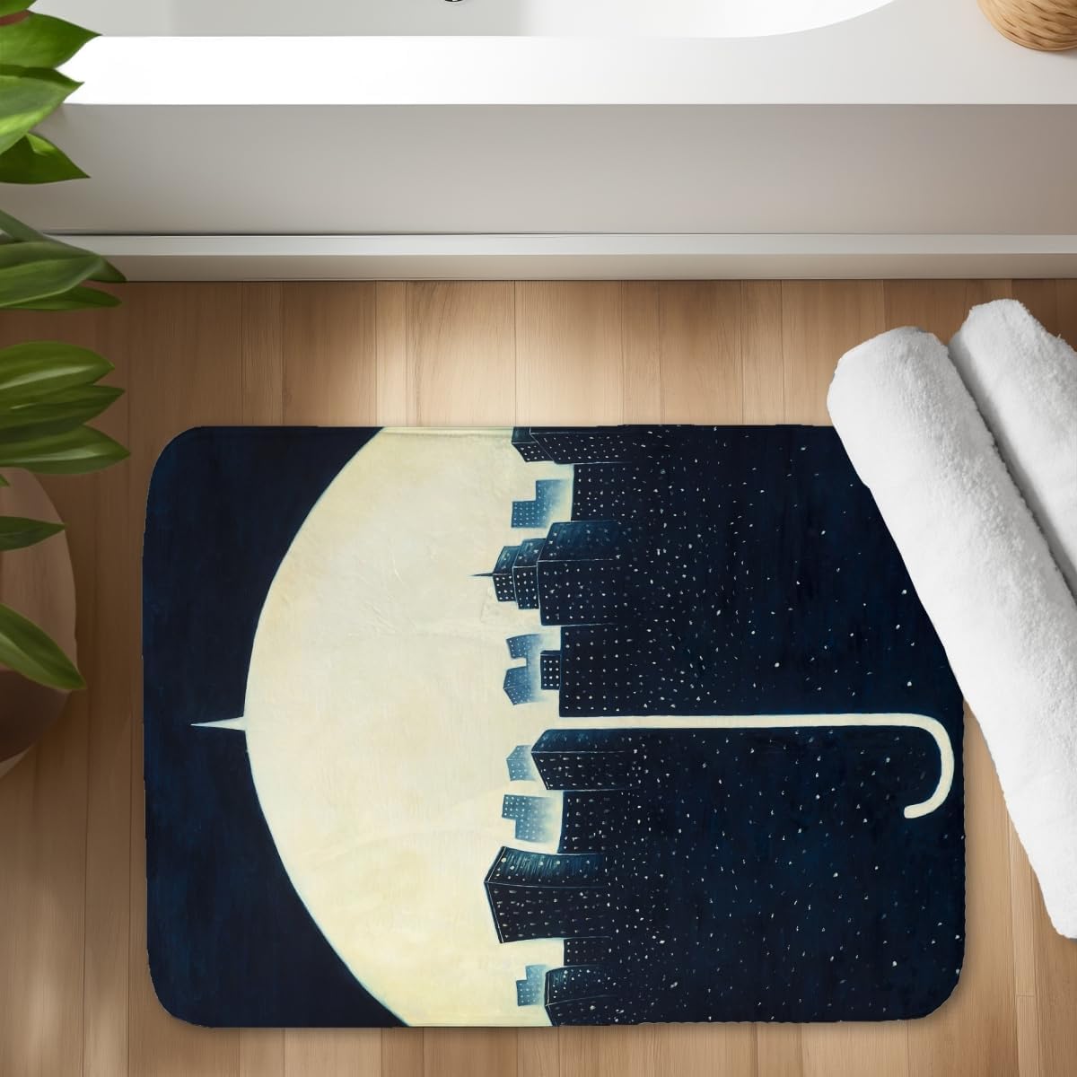 Begin Home Decor C1BM1724PC68T8 17 x 24 in. A City Under Umbrellas - Illustrative Bath Mat for Home Decor