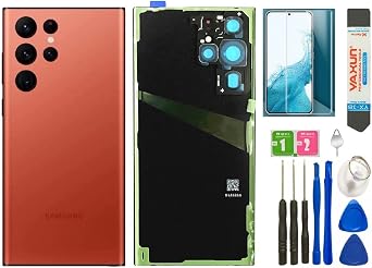 Galaxy S22 Ultra Back Glass Cover Housing Door Replacement for Samsung Galaxy S22 Ultra + Tools Rose Red