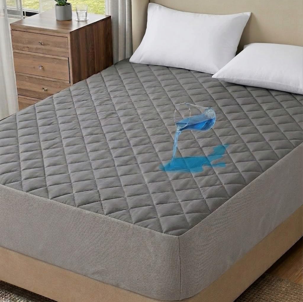 Trance Home Linen 100% Waterproof Quilted Mattress Protector King Size 78×72 | 100% Cotton | Ultra Soft Bed Protector Breathable Noiseless | Elastic Fitted Mattress Cover | Bed Cover (6.5×6 ft Grey)