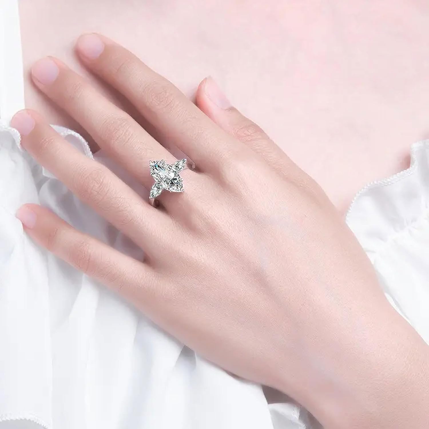 4 Cttw Marquise Cut Moissanite 3 Stone Engagement Ring for Women D Color VVS1 Clarity Anniversary Promise Ring Size 4-12 (3 Carat Center)