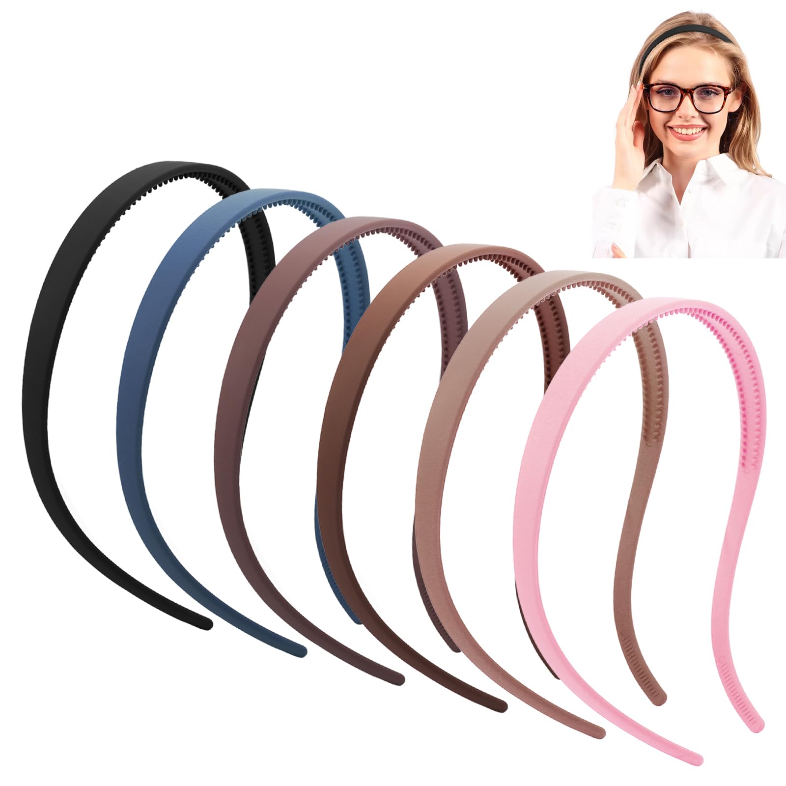 CUBACO 6PCS Thin Headbands for Women, Sunglasses Headband for Eyewear No Pressure Comfortable Plastic Headbands with Teeth Hair Accessories Gift for