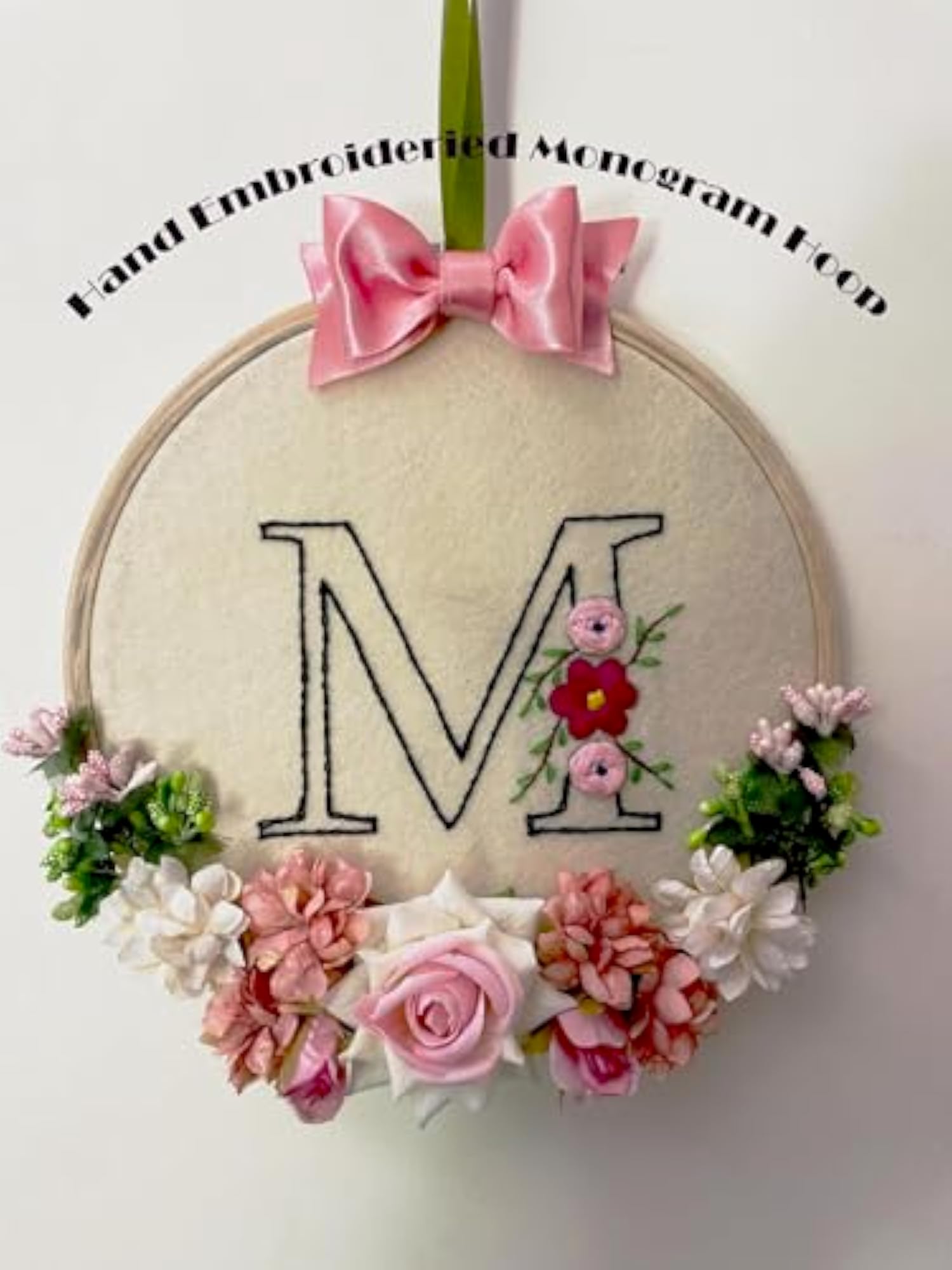 Personalized Customized Felt Hand Embroidered Hoop Art with Alphabet