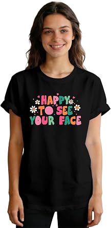 Teacher Shirts for Women Cute Teacher Life Tees Happy to See Your Face Shirt Teacher T-Shirt Appreciation Tee Tops