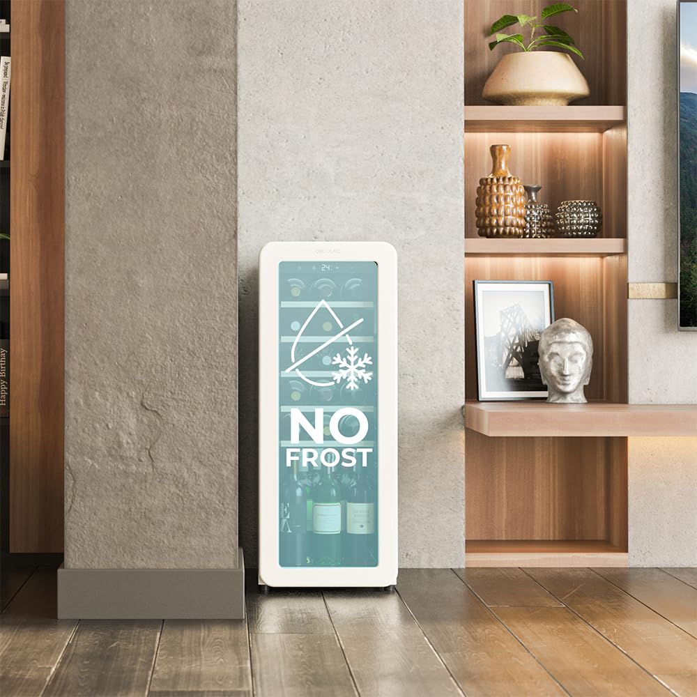 Cecotec Cantinetta 24 Bottiglie Retrò Bolero Grandsommelier Origin 24 Hit Green. Finitura Verde Controllo Led, Temp. 5-20ºC, NoFrost, Ripiani In Legno, Luce Interna, Ventilazione