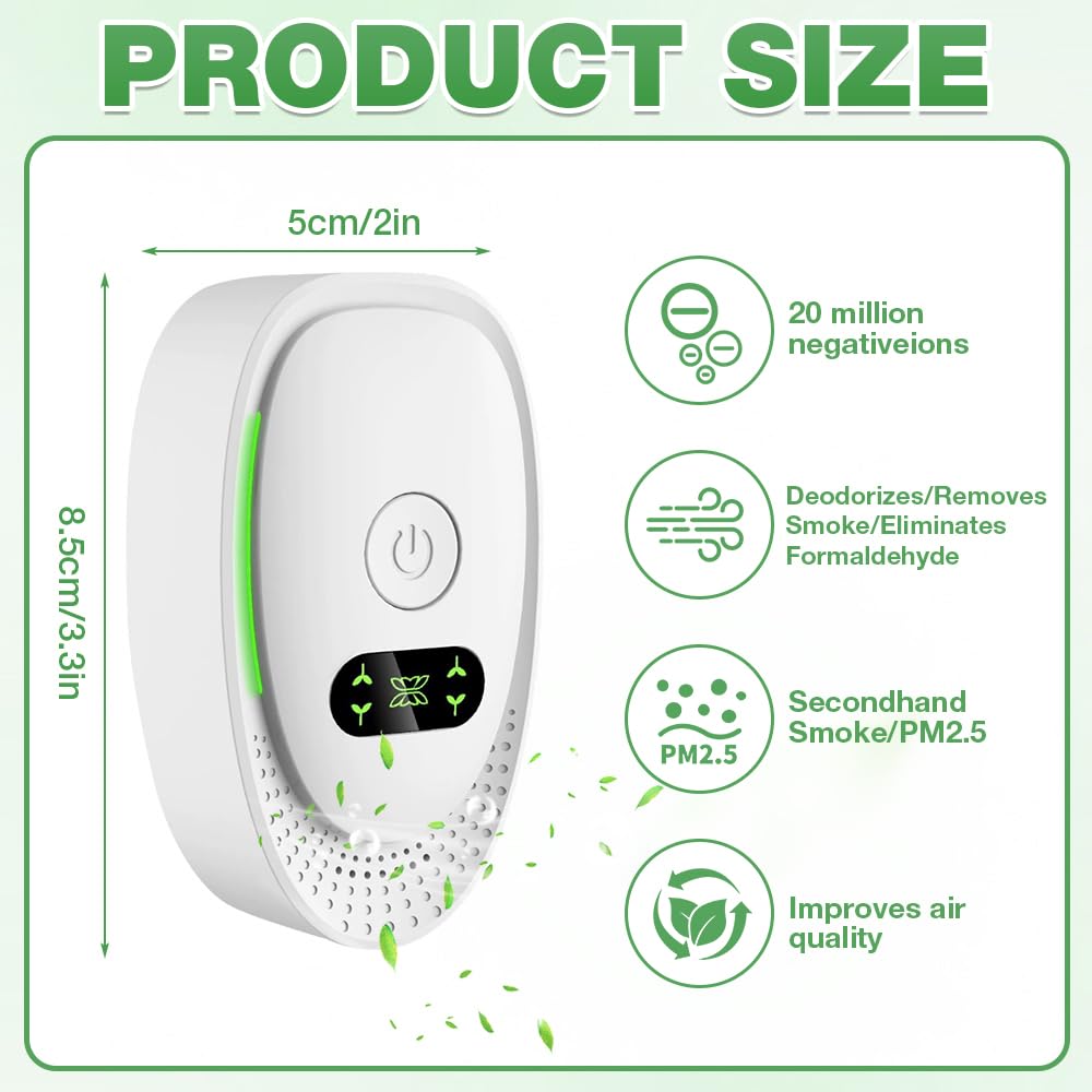 Plug-In Negative Ion Air Purifier, 2 Pack Plug in Air Purifier, Portable Mini Ioniser for Home, Quiet Plug In Air Purifiers For Home for Bedroom, Kitchen, Toilets, Pets, Smoke Odor Removal — view 2