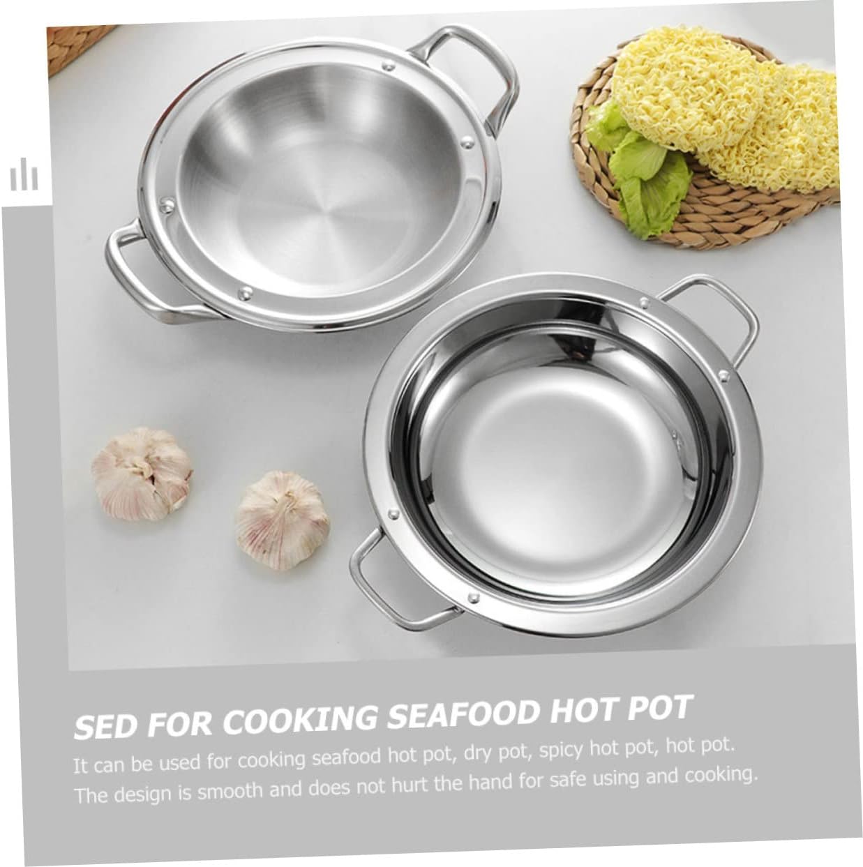 Stainless Steel Paella Pan with Double Handles for Dry Pot Cooking