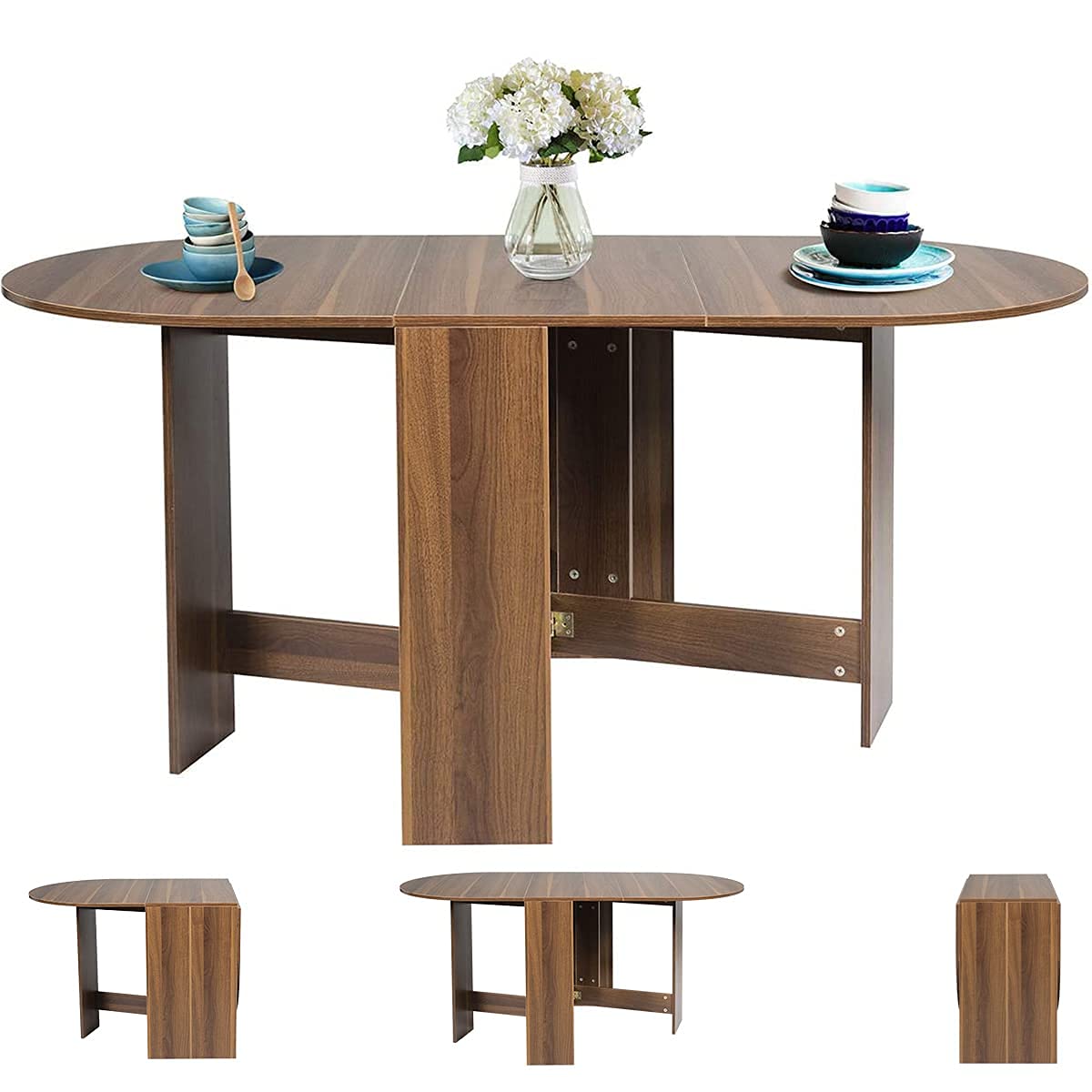RELAX4LIFE 3 in 1 Tavolo da Pranzo Pieghevole/Scrivania/Consolle Ingresso in Legno, per Soggiorno, Sala da Pranzo e Ufficio, Multiuso per Lavoro, Studio e Ingresso, 163 x 80 x 75 cm (Marrone)