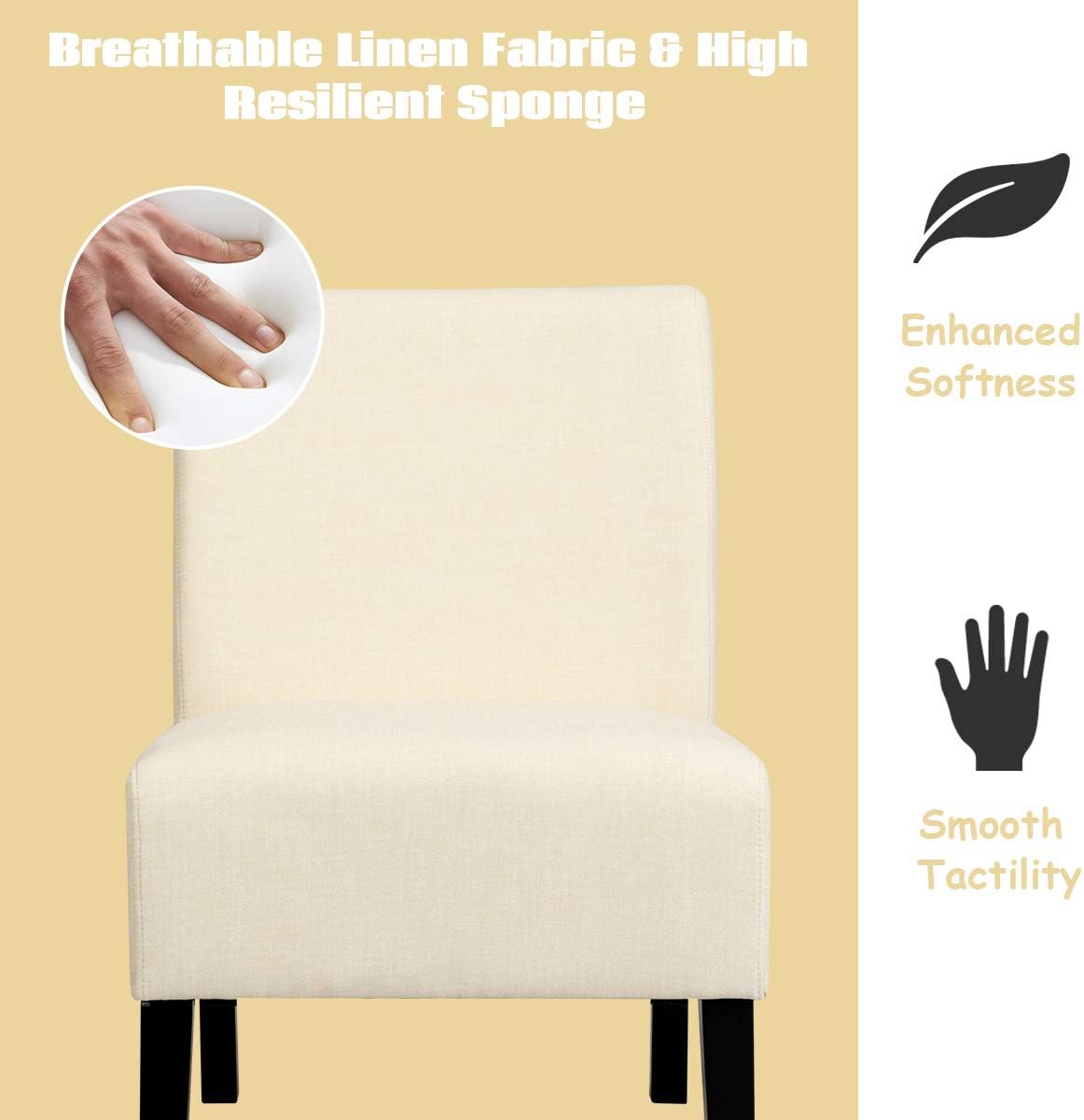 Giantex Set of 2 Armless Accent Chairs, w/Curved Backrest, Rubber Wood Legs, Soft Sponge, Comfortable Backrest, Upholstered Fabric Side Chairs, Living Room Slipper Chair (2, Ivory) : Home & Kitchen