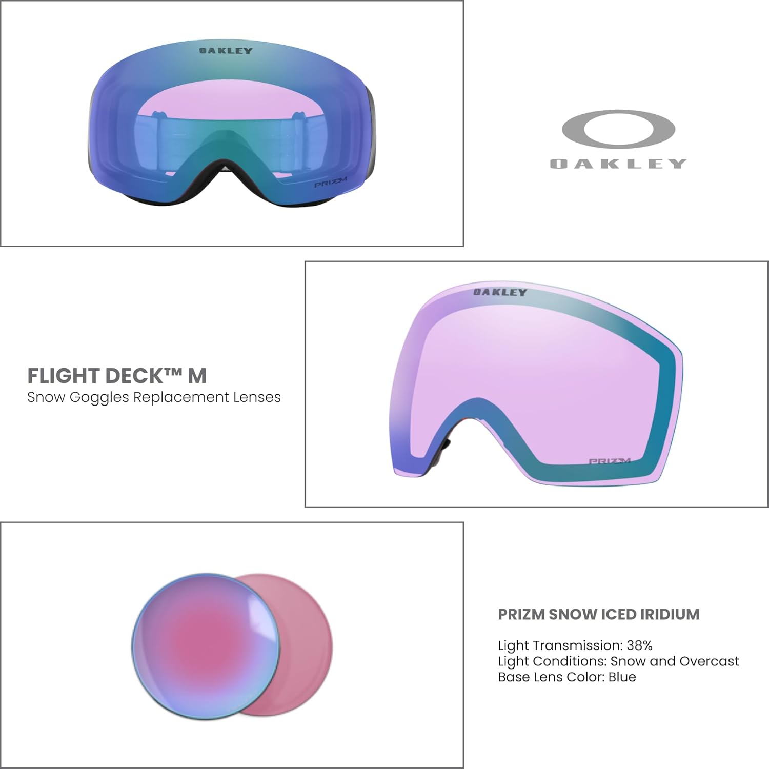 Oakley Flight Deck Medium Ski Goggles REPLACEMENT LENSES OO7064 For Men For Women+ Bundle Microfiber Pouch