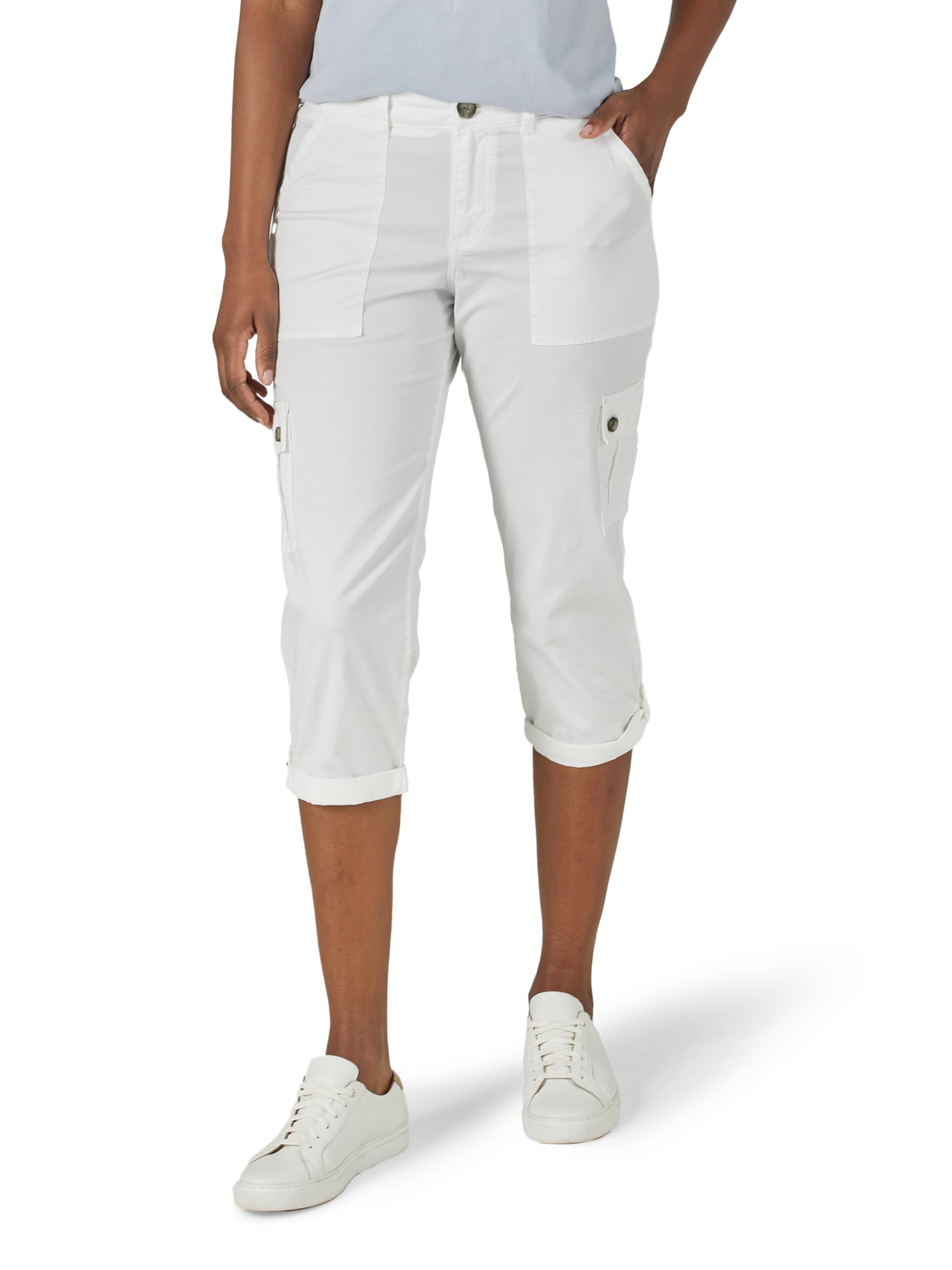 Lee Women's Ultra Lux Comfort with Flex-to-go Cargo Capri Pant, White, 12 US