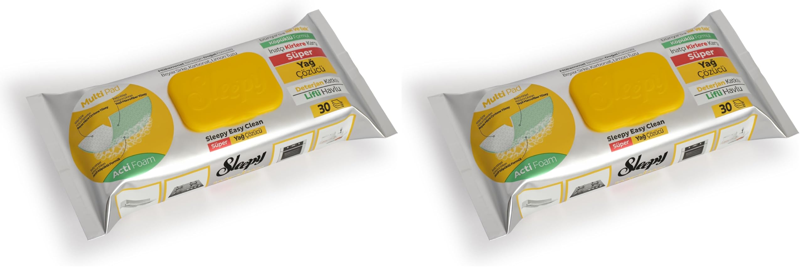 Sleepy Easy Clean Süper Yağ Çözücü Yüzey Temizlik Havlusu&Mendili 30 Yaprak 2li paket