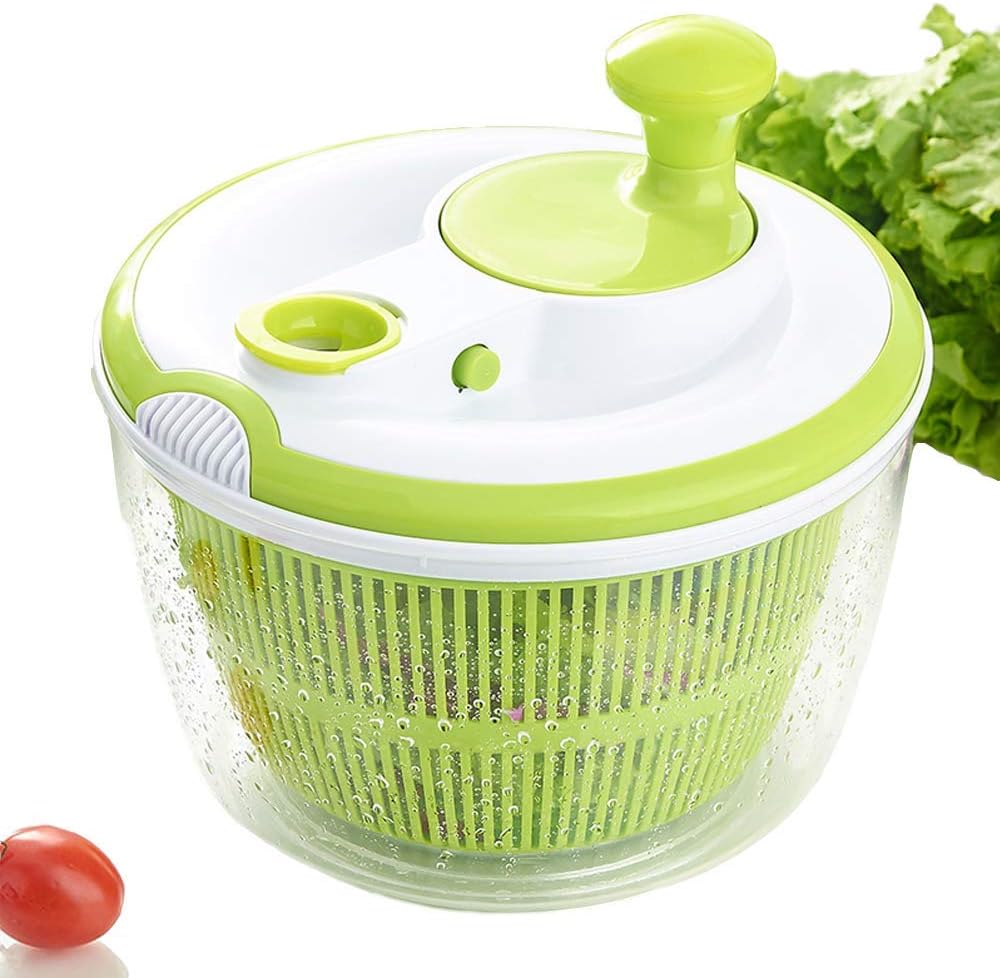 Pantula Large Salad Spinner BPA Free-Manual Lettuce Dryer and Vegetable Washer with Quick Dry Design, Easy Spin for Tastier Salads, 5qt, Green