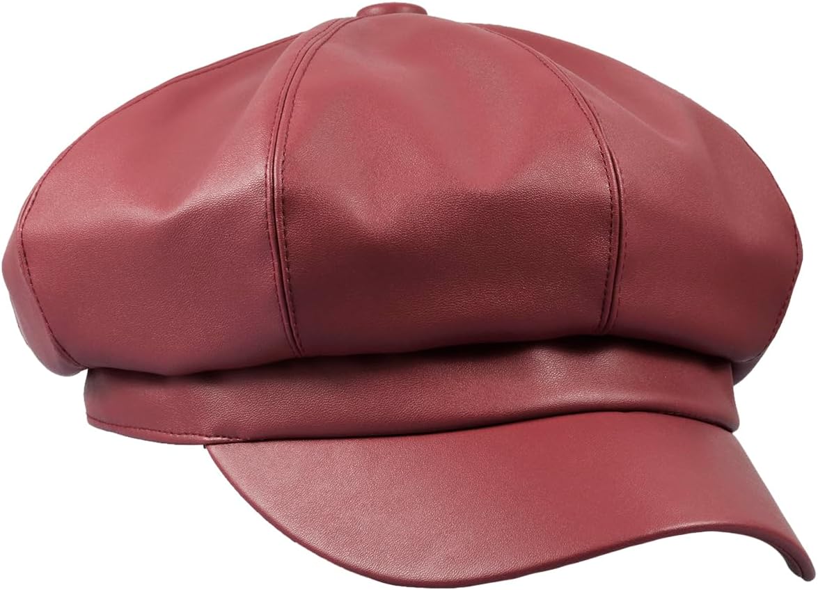 Sportmusies 8 Panels Newsboy Caps for Women, PU Leather Cabbie Painter Hat Gatsby Ivy Beret Cap - Image 3